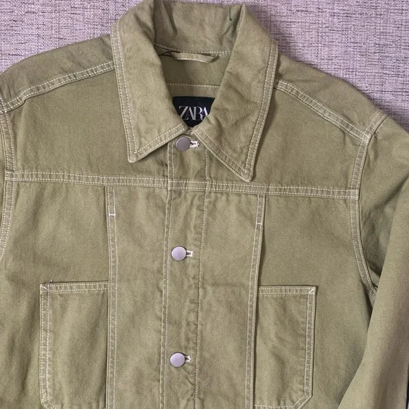 Men’s NWT ZARA Denim Jacket in Green/Khaki, Size Small - Picture 3 of 5